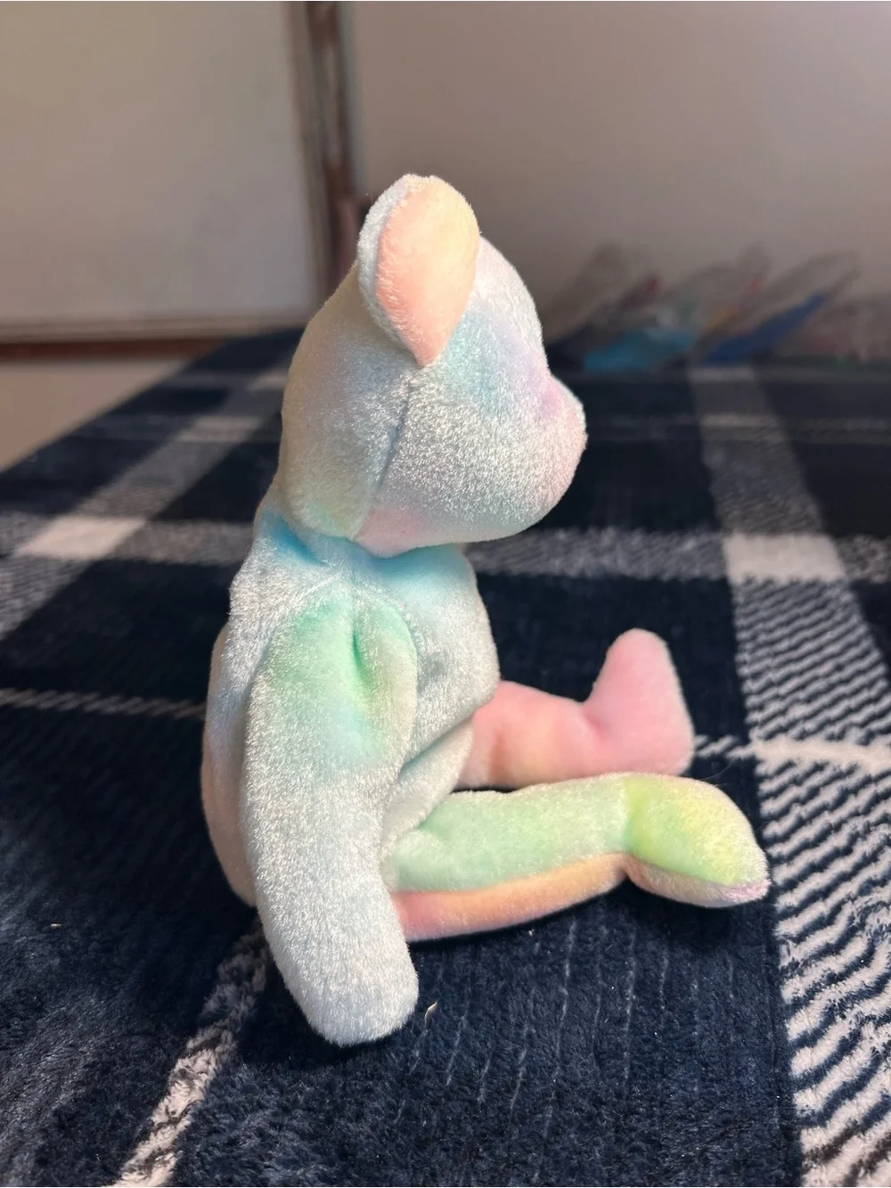 Ty Pastel Multicolor Beanie Baby Bear ‘B.B. Bear’ Plush with Embroidered Badge